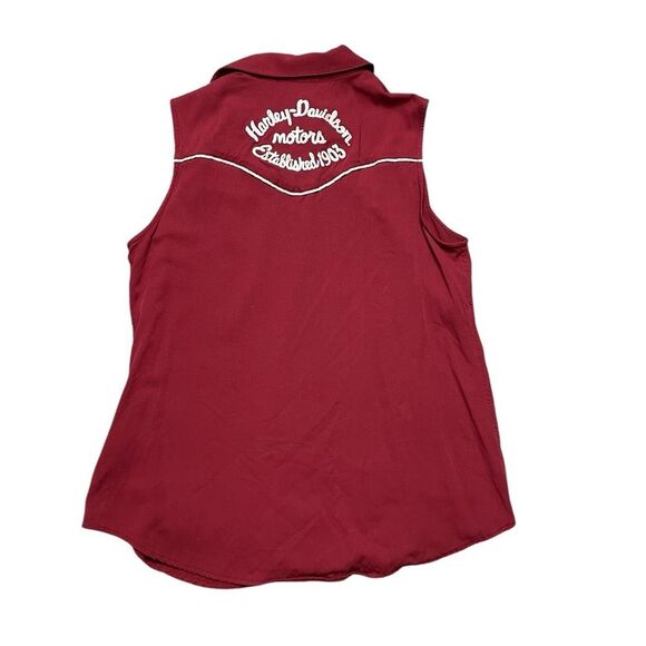 Harley-Davidson Moto Club Sleeveless Red Button Down Shirt Size Medium - Picture 4 of 12